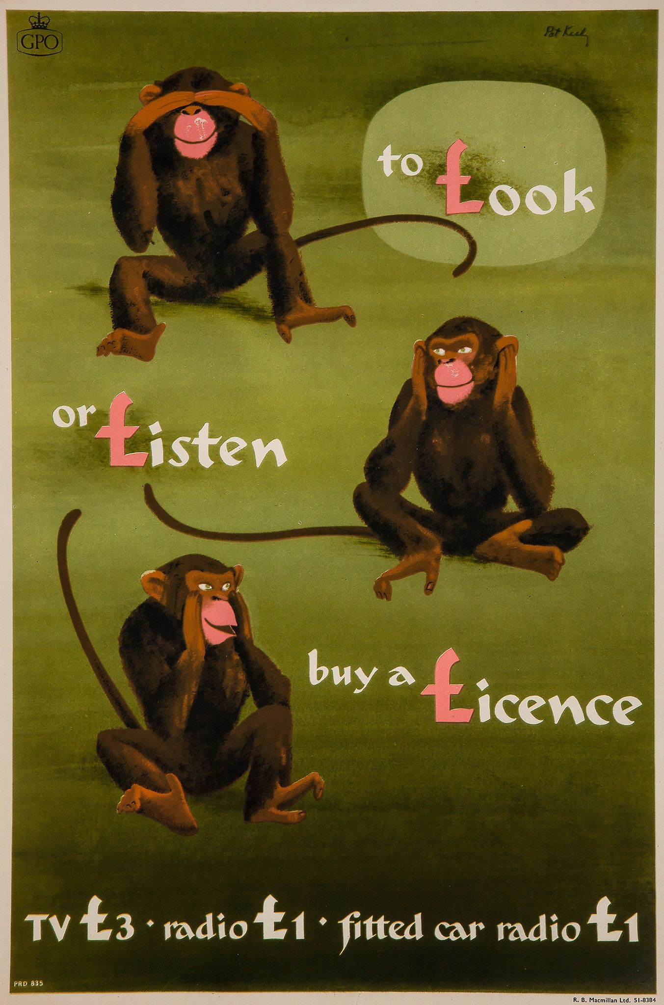 KEELY, Pat - TO LOOK OR LISTEN BUY A LICENCE, GPO lithographic poster in colours, cond. A, not