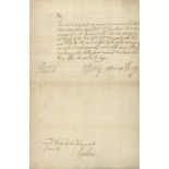 PEPYS, SAMUEL - Document signed , to the Clerk of the stores at Chatham Document signed ("