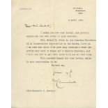 CHURCHILL, WINSTON - Typed letter signed to Miss Haskell thanking the recipient for the... Typed