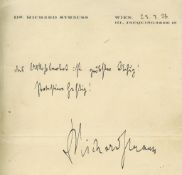 STRAUSS, RICHARD - Autograph note signed in black ink in German on personalised... Autograph note