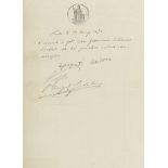 POPE PIUS X - Autograph receipt, in Italian, signed on behalf of the Archpriest... Autograph