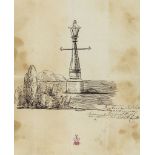 VICTORIA ADELAIDE MARY LOUISE, PRINCESS ROYAL - Sketch of a gas lamp post and trees, pen and black