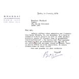 BRASSAI - Typed letter signed on personalised stationery Typed letter signed ('Brassai') on