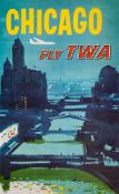 BRIGGS, Austin (1908-1973) - CHICAGO, fly TWA offset lithographic poster in colours, cond A-, not