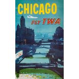 BRIGGS, Austin (1908-1973) - CHICAGO, fly TWA offset lithographic poster in colours, cond A-, not