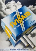 TRIO - CIGARETTES SWISSAIR, en pur tabac d'Orient lithographic poster in colours, 1934, printed by