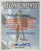 CASTRO, FIDEL - Award certificate 'Reconocimiento' presented to Yaritza Perez... Award
