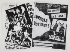 SEX PISTOLS - Two flyers designed by Jamie Reid advertising Sex Pistols concerts Two flyers designed