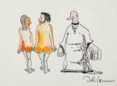 LENNON, JOHN - Colour print of a naked couple and a vicar after an original... Colour print of a