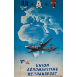 BAUDOUIN, Pierre Antoine  (1921-1971) - U.A.T. lithographic poster in colours, 1950, printed by la