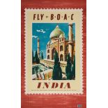 ANONYMOUS - INDIA, fly by B.O.A.C. lithographic poster in colours, 1952, cond.A, backed on linen