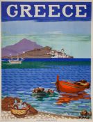 TETSIS, Panayiotis, 1925- - GREECE, Aegean Seacoasts lithographic poster in colours, 1948, printed