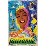 BROOKSHAW - LAUSANNE, Suisse offset lithographic poster in colours, cond A-, backed on linen 39 1/