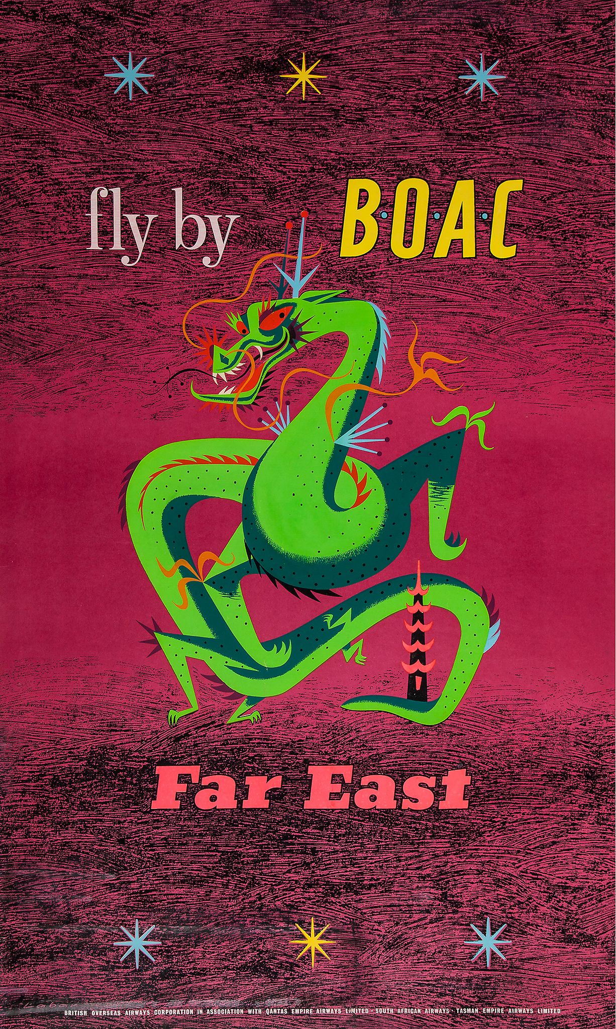 ANONYMOUS - FLY BY B.O.A.C., Far East offset lithographic poster in colours, cond.A-, backed on