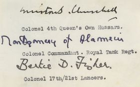 CHURCHILL, WINSTON & MONTGOMERY OF ALAMEIN - Unique card signed by Winston Churchill, Montgomery