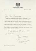 THATCHER, MARGARET - Typed letter on  Downing Street' headed paper, signed Typed letter on 
