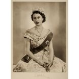 ELIZABETH II, QUEEN - DOROTHY WILDING - Black and white, three-quarter length photograph by
