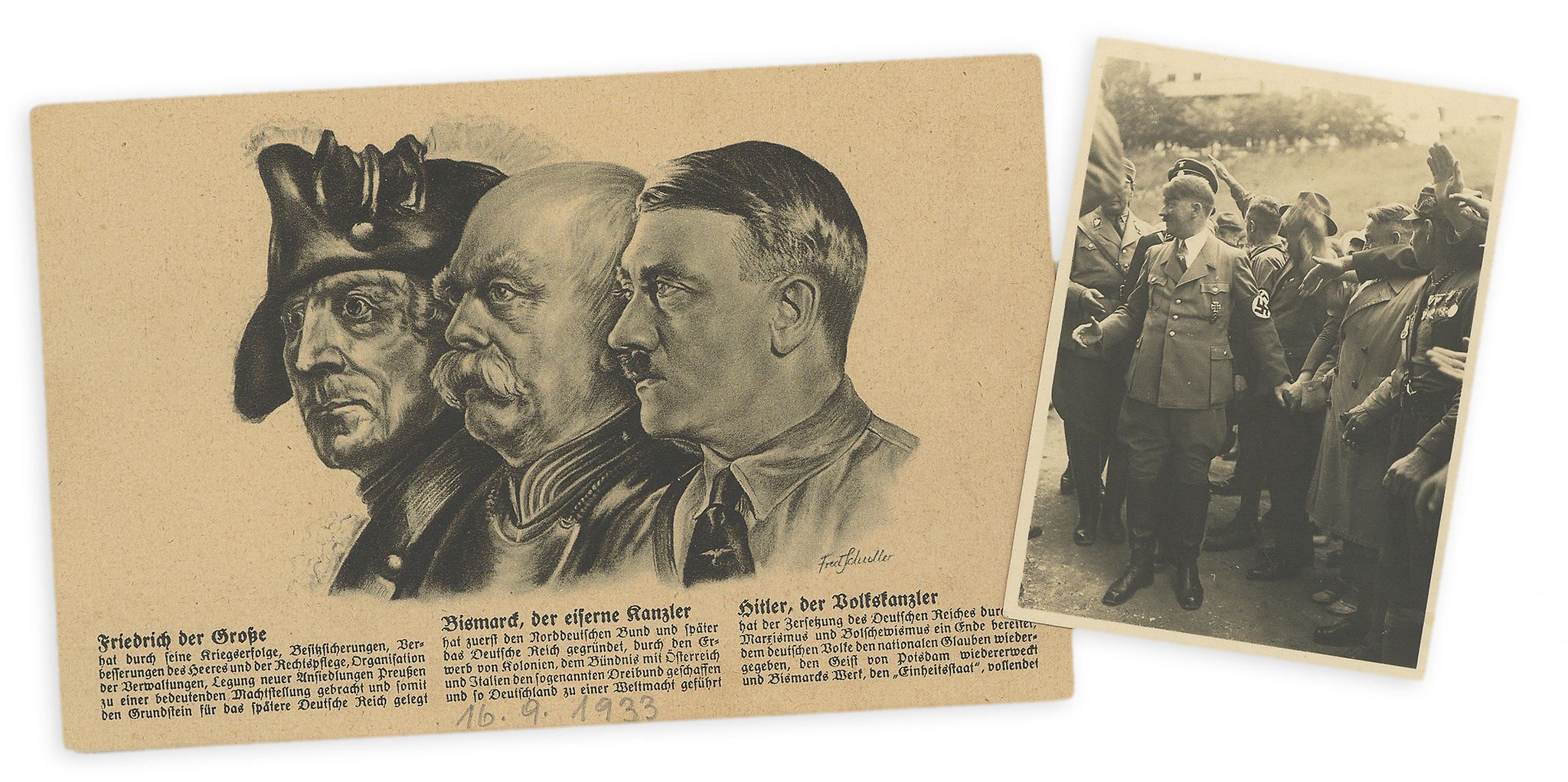 HITLER, ADOLF - Postcard showing the images of three of Germany's leaders Fredrick II Postcard - Image 2 of 2