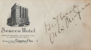 CHAPLIN, CHARLES & OTHERS - Promotional envelope of the Seneca Hotel in Columbus, Ohio Promotional