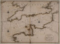 Jaillot (Alexis Hubert) - Carte de la Manche, chart of the English channel, with rhum lines and 3