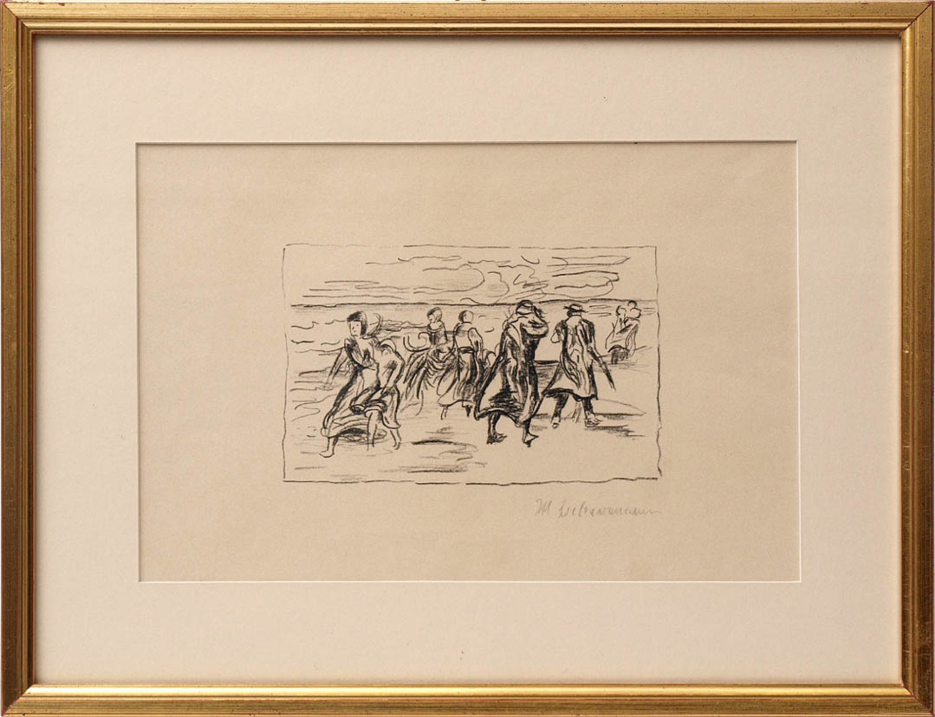 Liebermann, Max, 1847 - 1935 Zahlreiche Figuren auf einer Strandpromenade bei stürmischem Wetter.