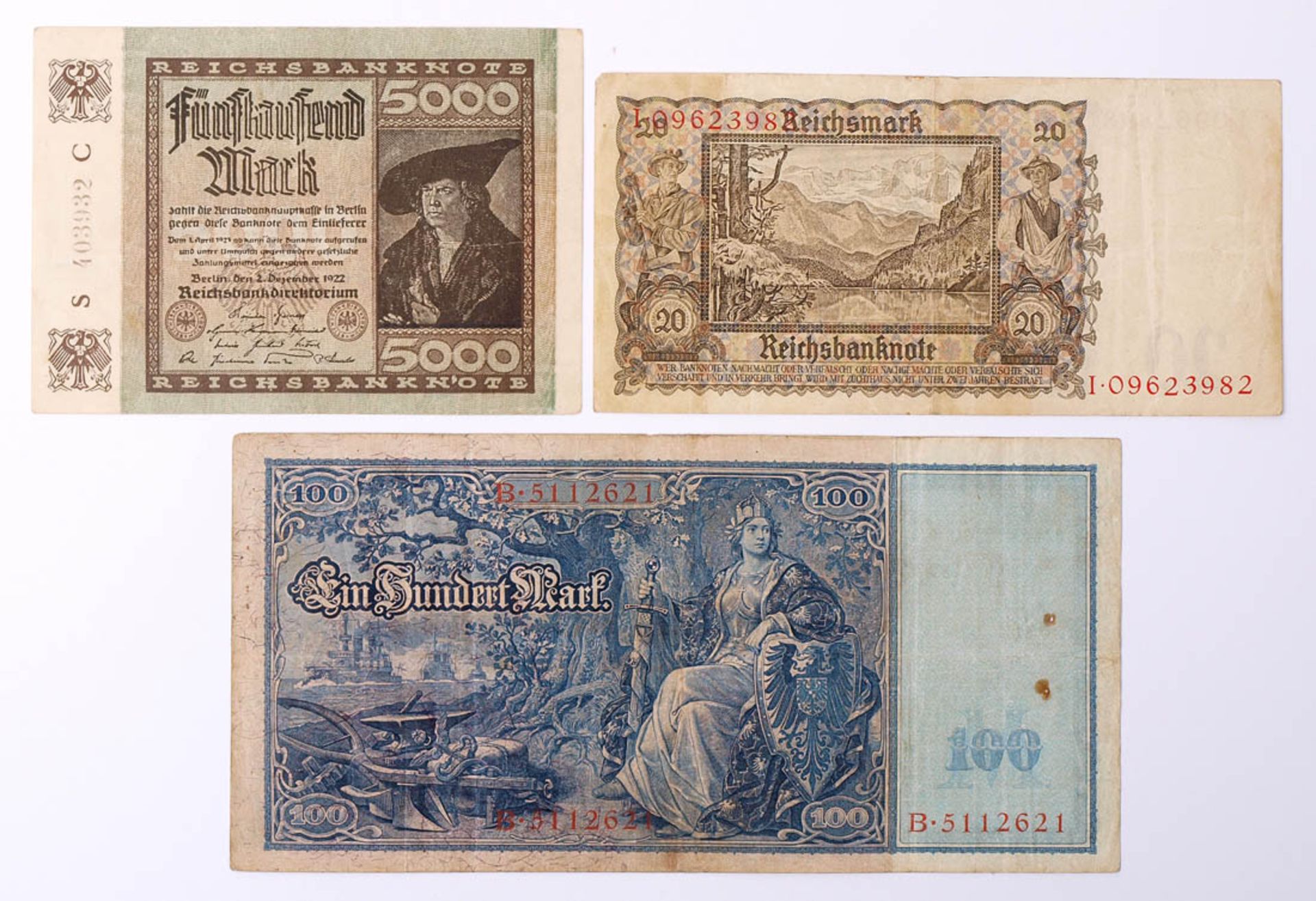 Großes Konvolut Reichsbanknoten, deutsch Darunter Inflationsgeld.