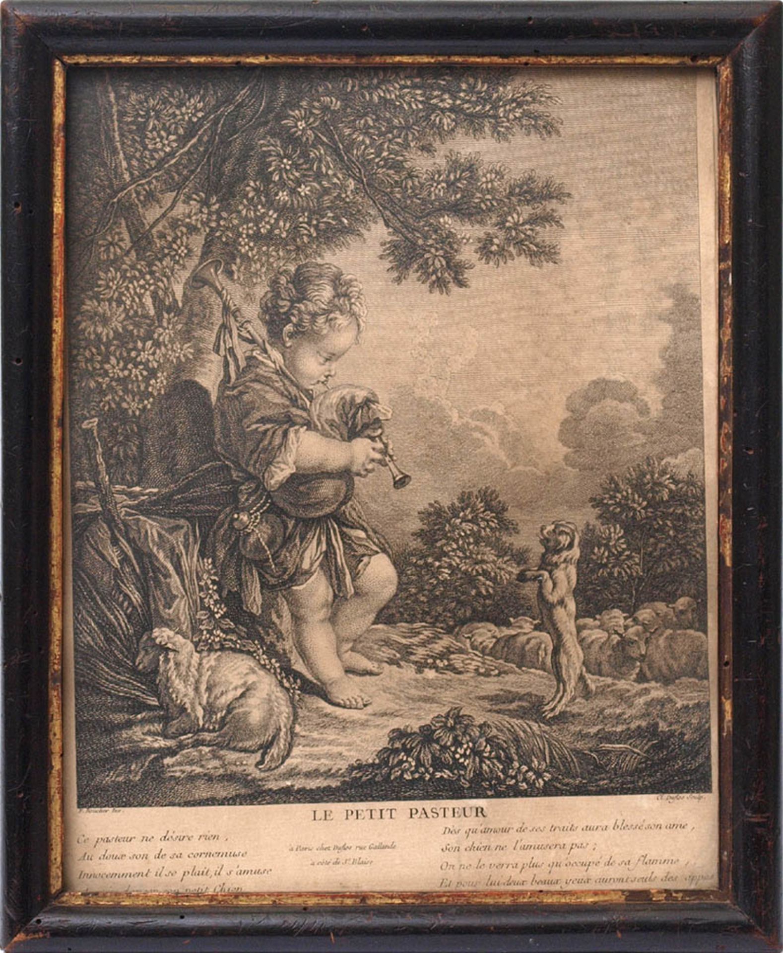 Duflos, C.L., 1700 - 1786 Radierung nach Boucher, bez. "Le petite Pasteur", rechts unten sign., ger.