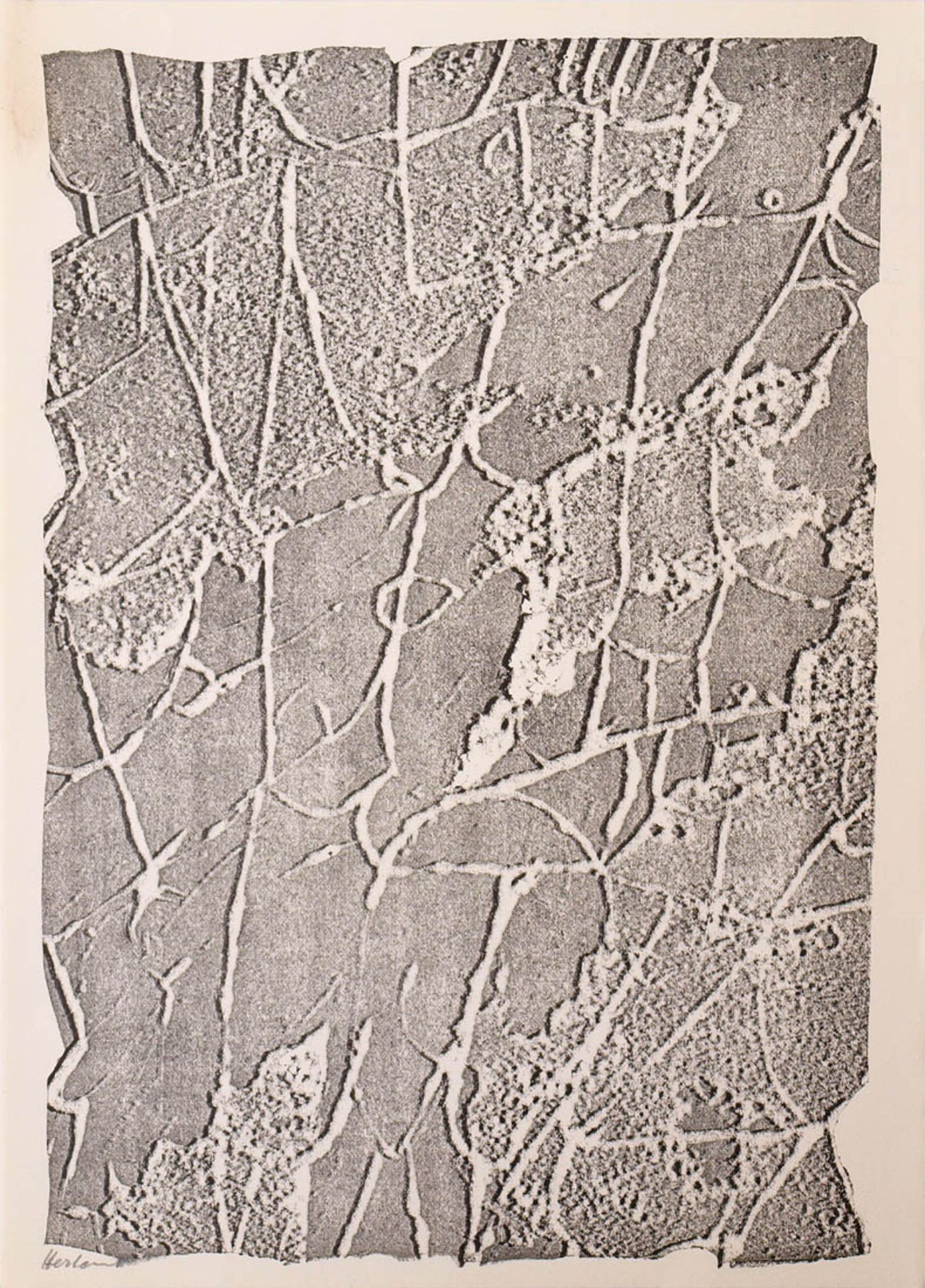 Herkenrath, Peter, 1900 - 1992 Abstrakte Zinkgravur als Grußkarte der Galerie Grusberg. Auflage 50