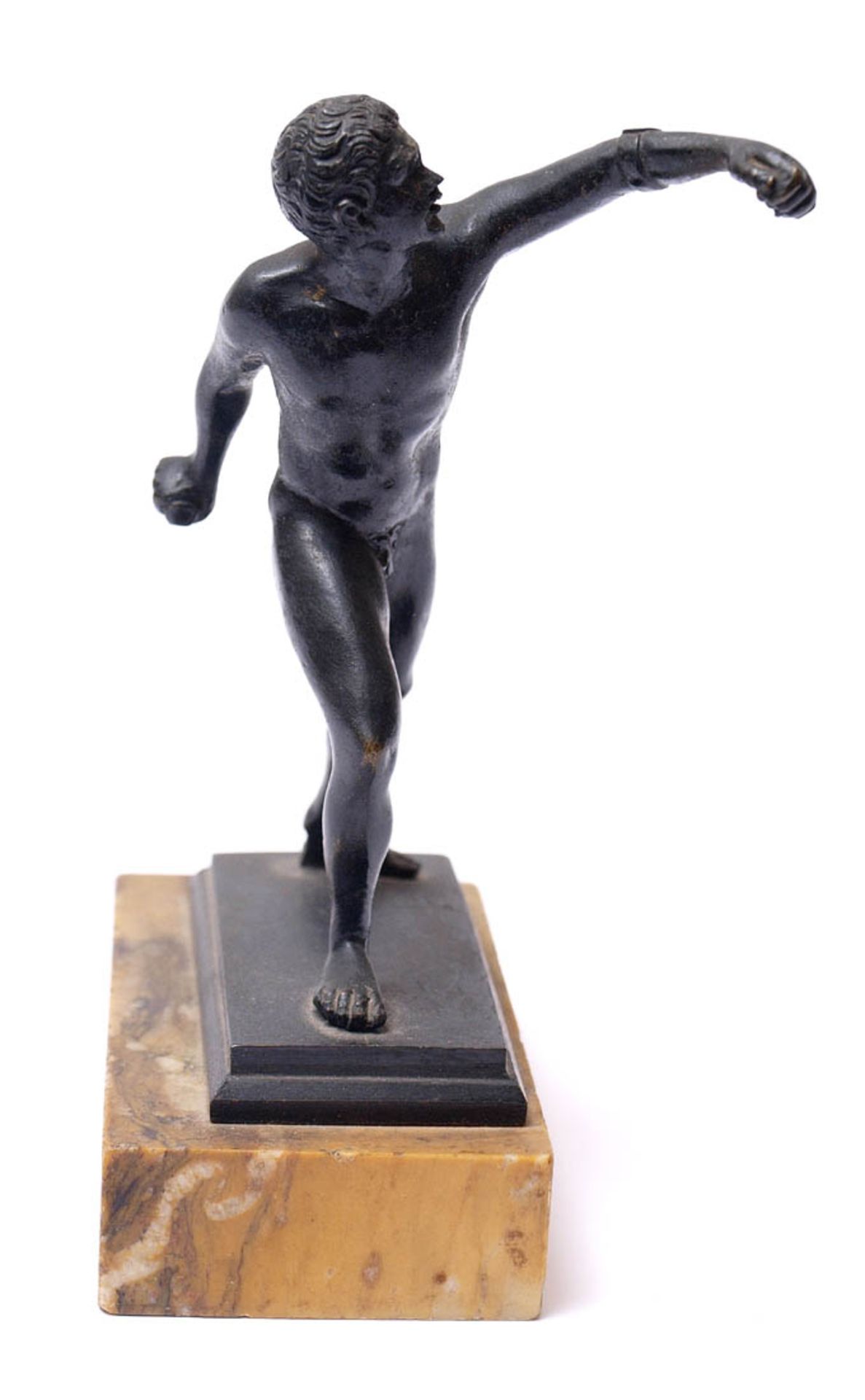 Museumsreplik, 19.Jhdt.Faustkämpfer nach römischem Vorbild. Bronze, schwarz patiniert, auf gelb- - Bild 3 aus 4