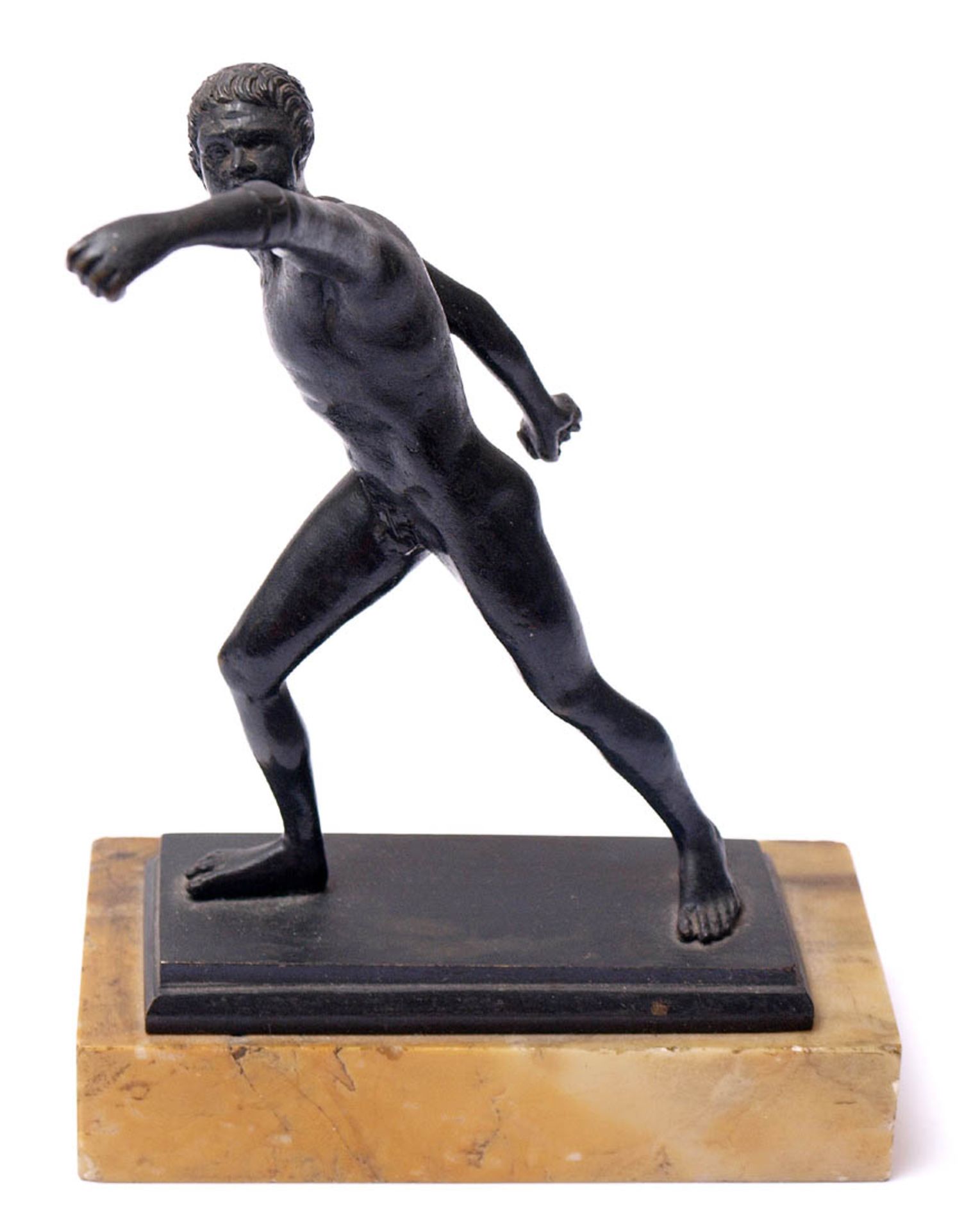 Museumsreplik, 19.Jhdt.Faustkämpfer nach römischem Vorbild. Bronze, schwarz patiniert, auf gelb-