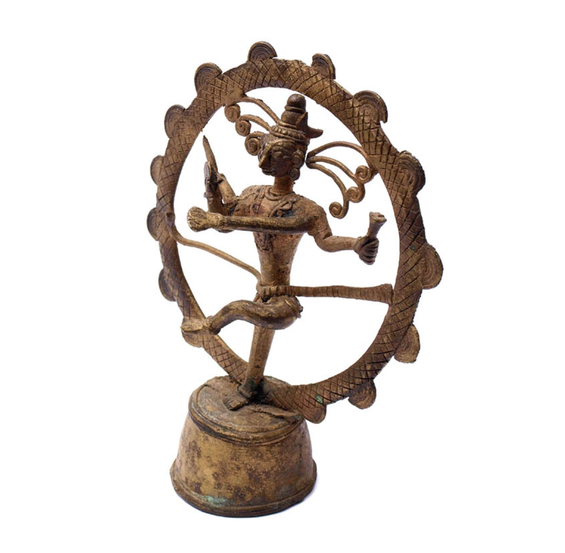 Götterfigur, Thailand, 18./19.Jhdt.Tanzender Shiva auf glockenförmigem Sockel. Gelbguss mit - Bild 2 aus 5
