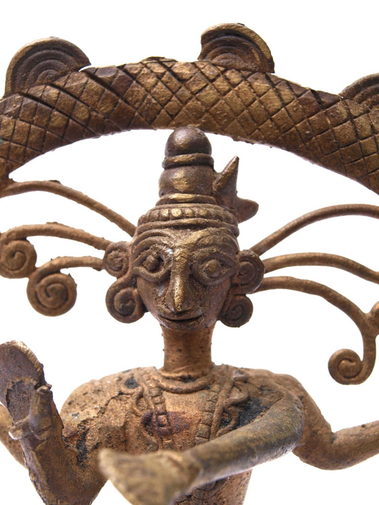 Götterfigur, Thailand, 18./19.Jhdt.Tanzender Shiva auf glockenförmigem Sockel. Gelbguss mit - Bild 5 aus 5