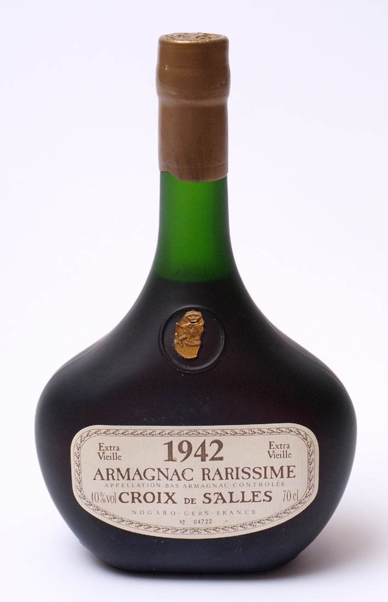 Armagnac "Croix de Salles", 1942Numerierte Flasche 04722, 0,7l. Mit Zertifikat. Füllstand über der - Bild 2 aus 7