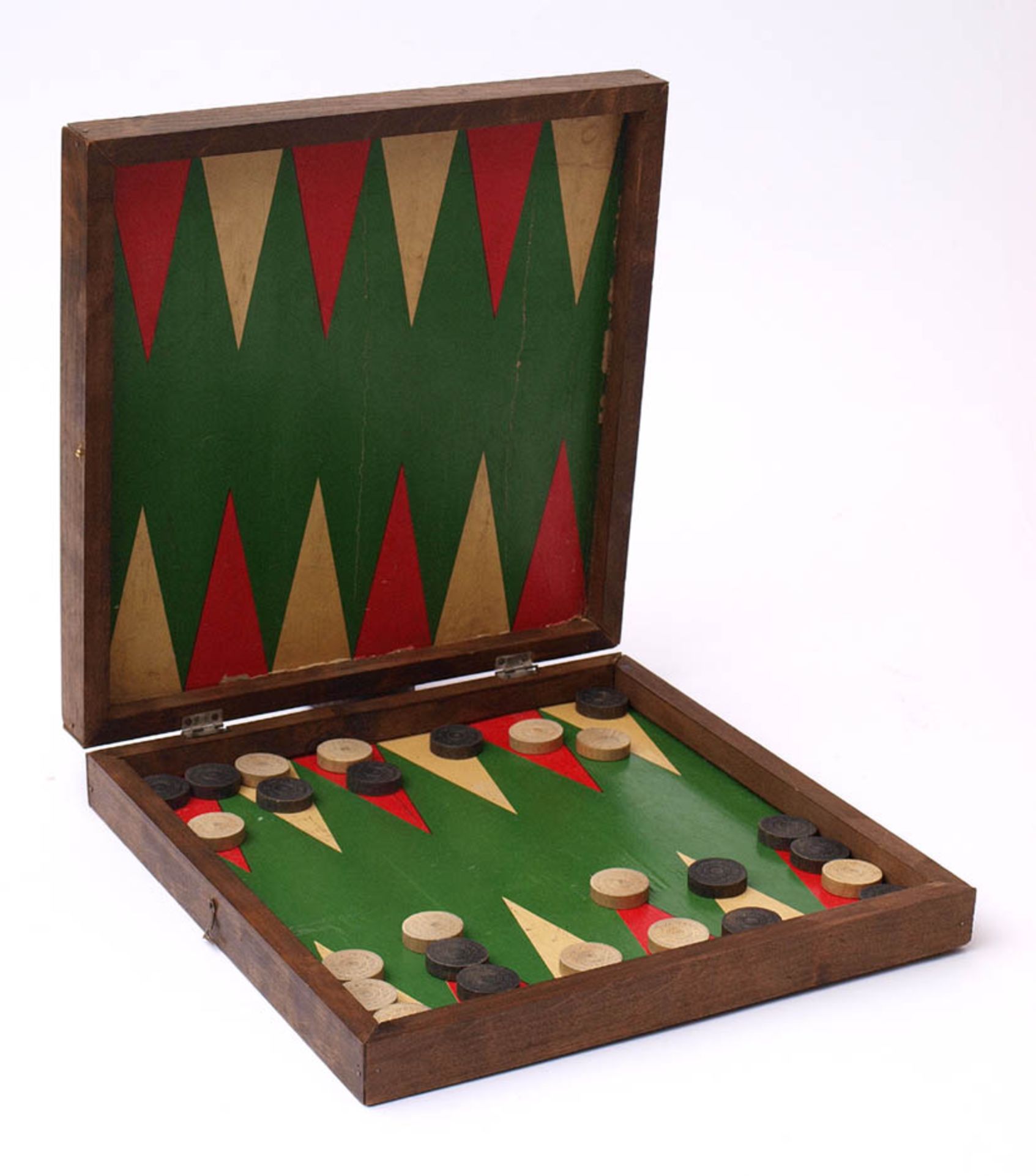 SpielkastenMit Spielfeldern für Schach, Mühle und Backgammon. Mit Spielsteinen und Schachfiguren. - Bild 2 aus 2