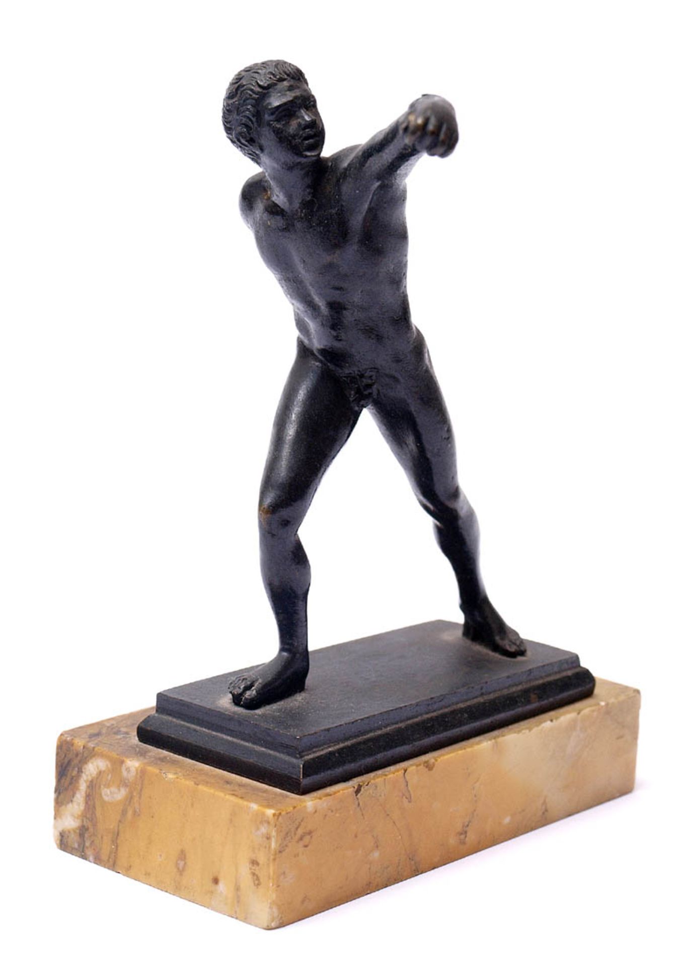 Museumsreplik, 19.Jhdt.Faustkämpfer nach römischem Vorbild. Bronze, schwarz patiniert, auf gelb- - Bild 2 aus 4