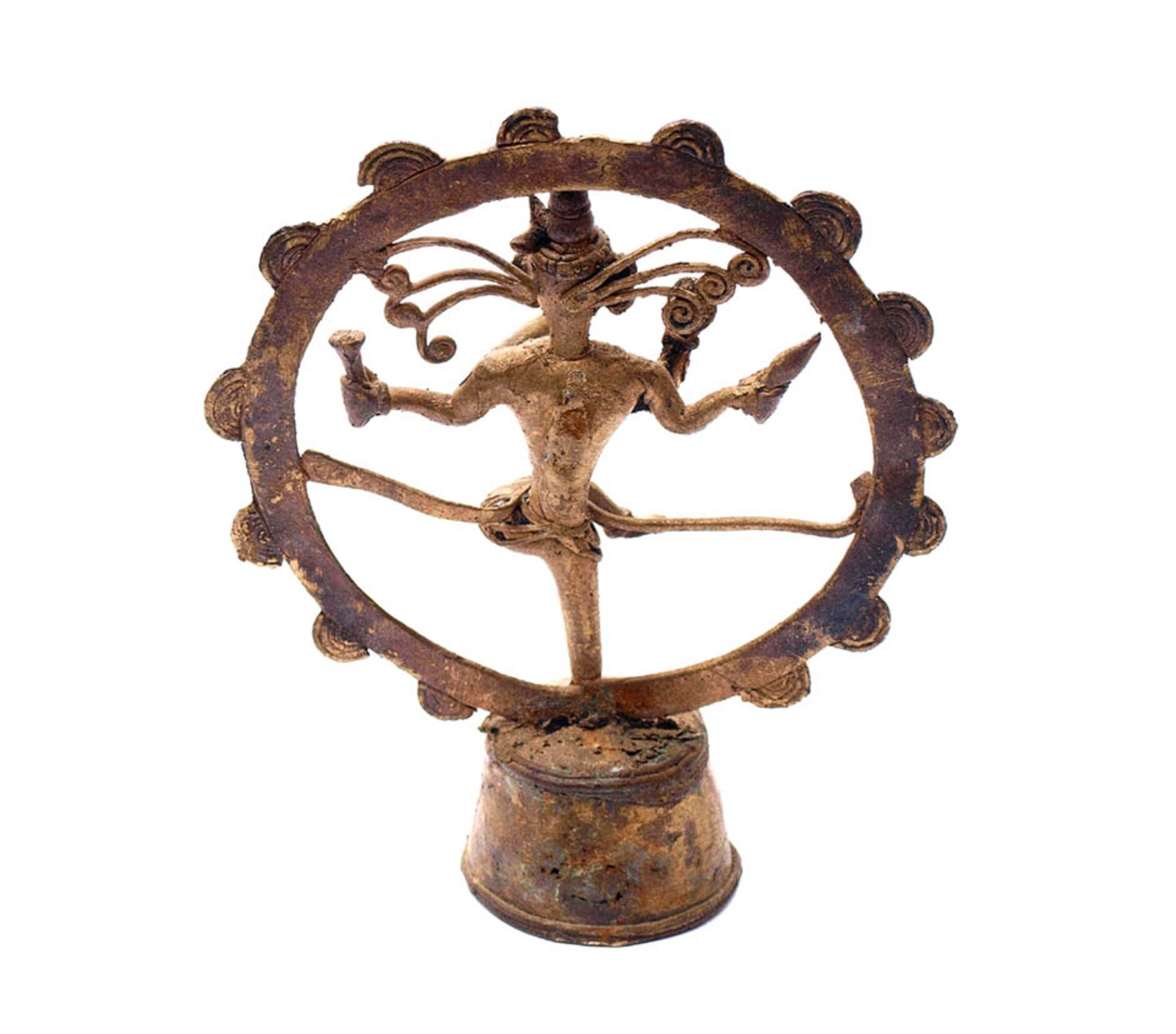 Götterfigur, Thailand, 18./19.Jhdt.Tanzender Shiva auf glockenförmigem Sockel. Gelbguss mit - Bild 4 aus 5