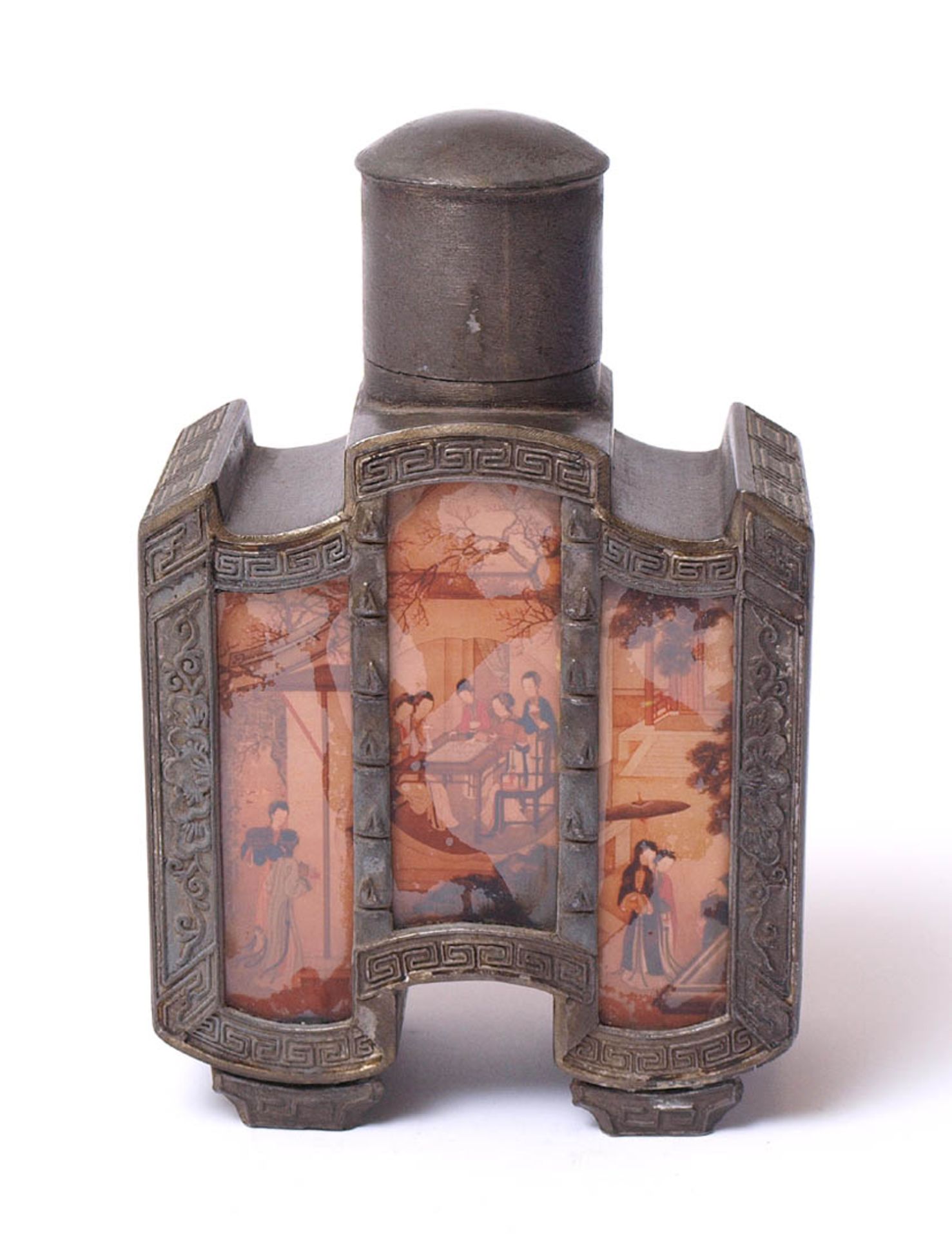 Flasche, ChinaArchitektonische Form, Vorder- und Rückseite mit je drei Glasfenstern mit