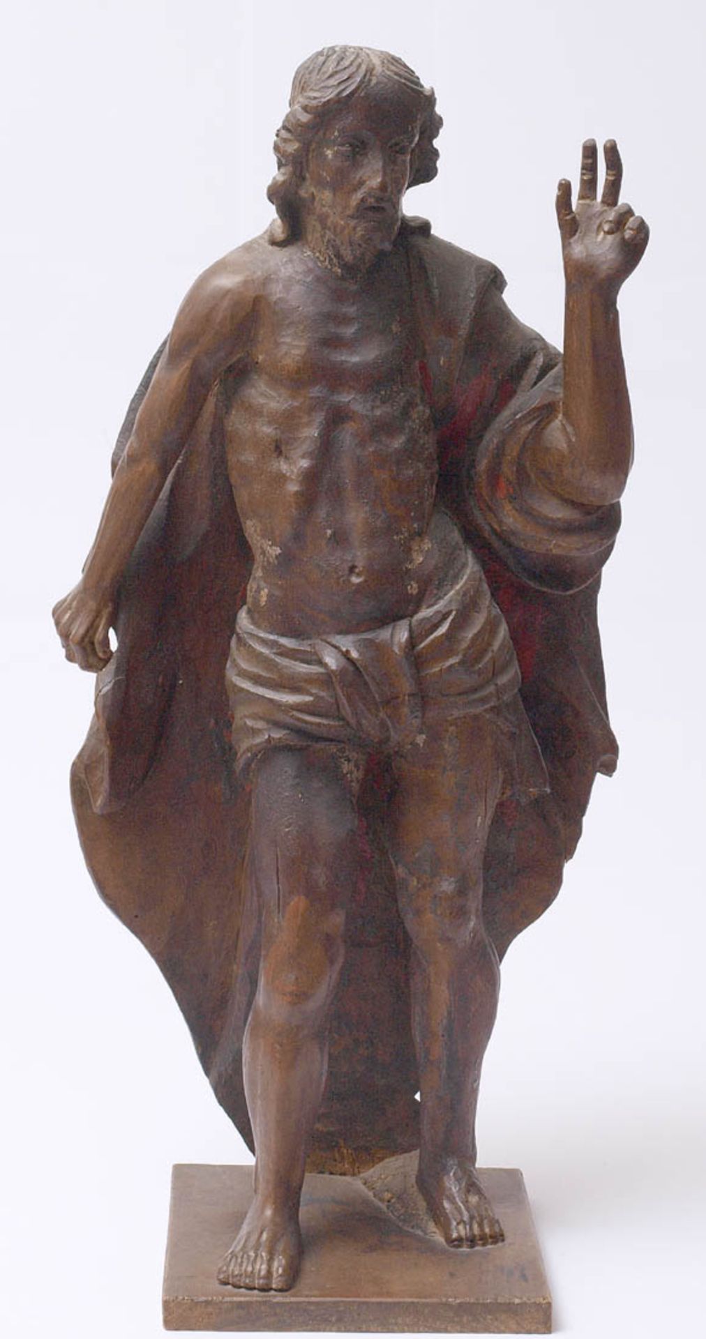 Christusfigur, wohl 17.Jhdt.Auf quadratischem Sockel stehende Gestalt mit Lendenschurz und reich