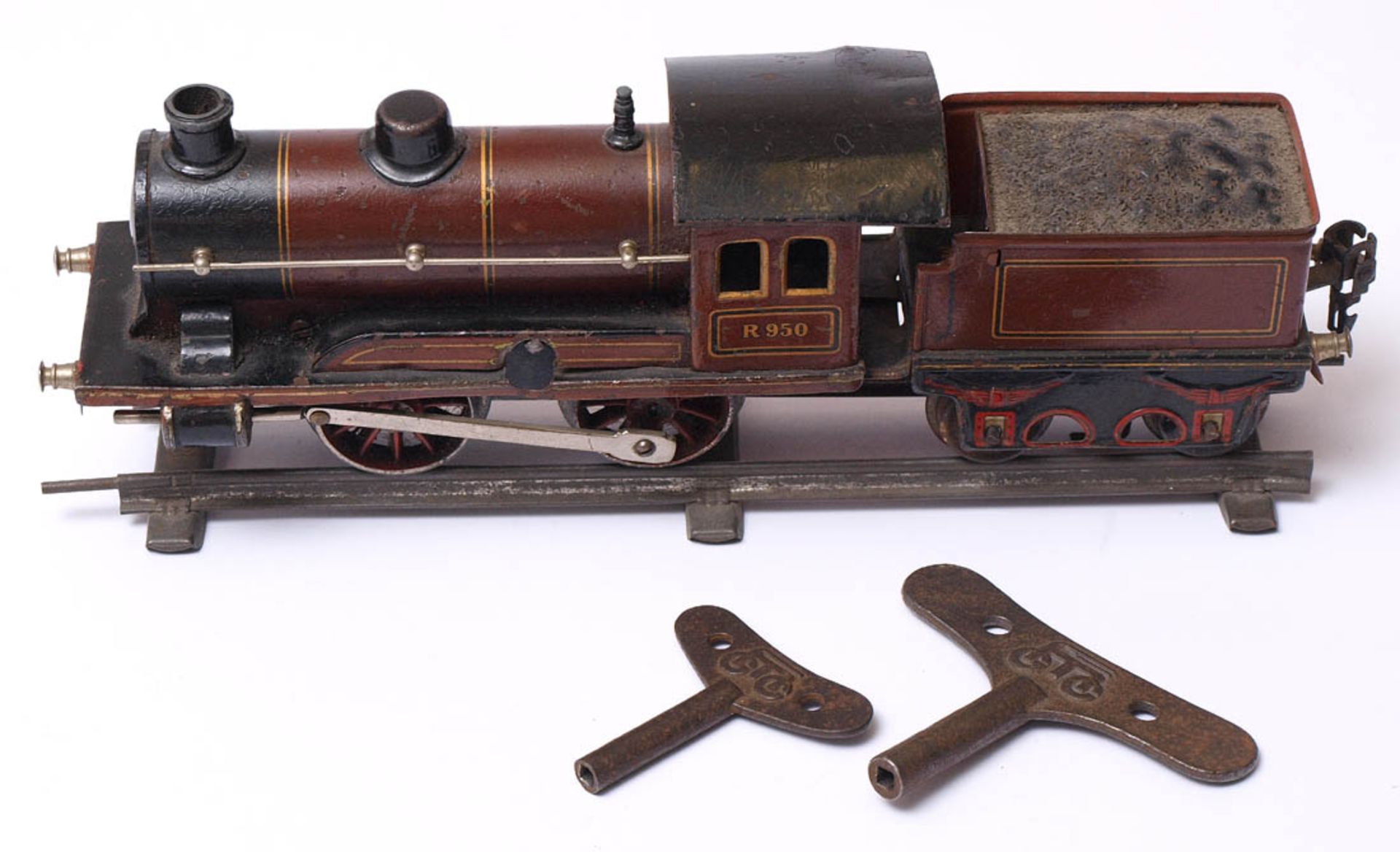 Dampflokomotive R 950, Märklin, Spur 0Mit Tender R 959 und originalen Schlüsseln. L.28cm inkl.
