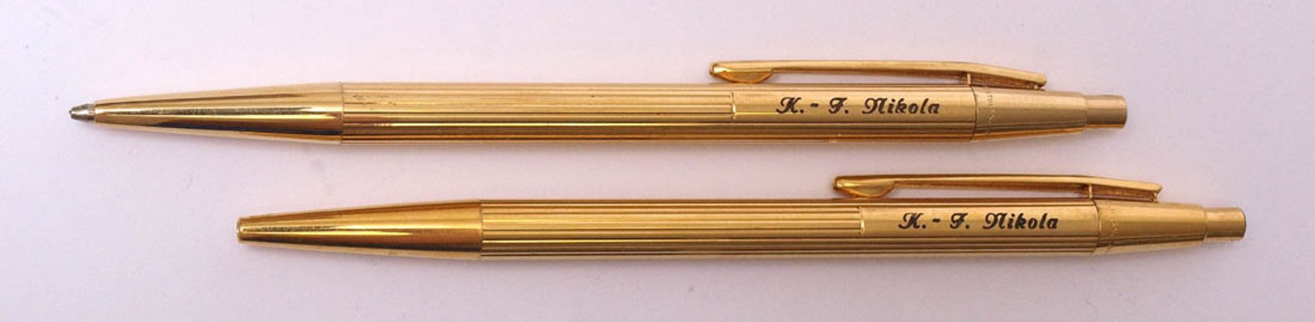 Schreibgarnitur, Montblanc NoblesseKugelschreiber und Bleistift. Metall, vergoldet. Seitliche
