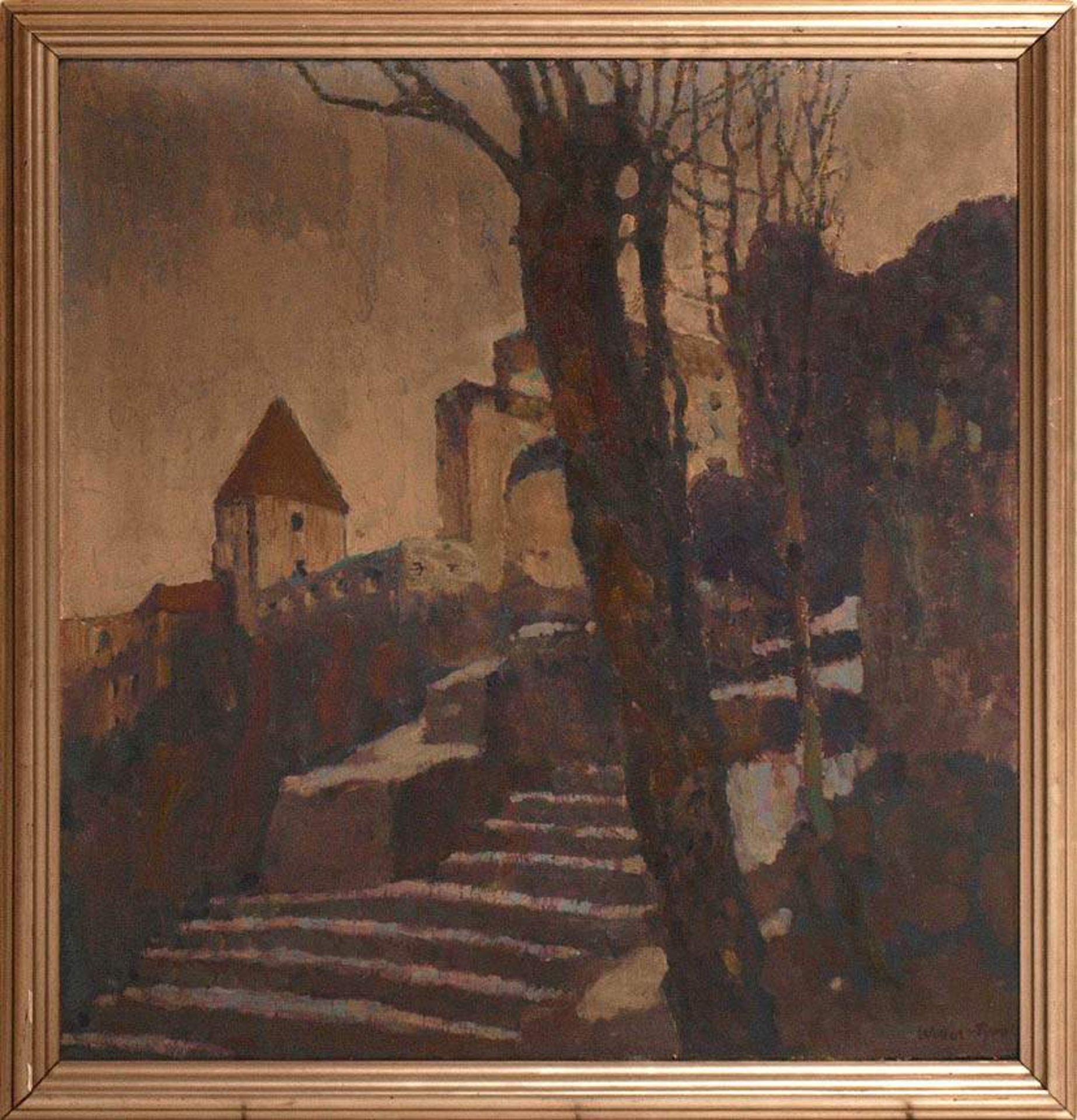 Weber-Tyrol, Hans Josef, 1874 - 1957Ansicht einer winterlichen Burganlage auf einem Berg. Öl/Lwd.,