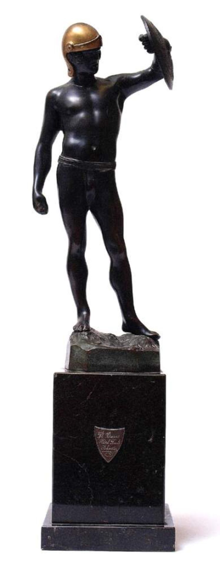 Moret, Alfred, 1853 - 1913Auf hohem Marmorsockel mit Widmungsmedaille achteckiger,
