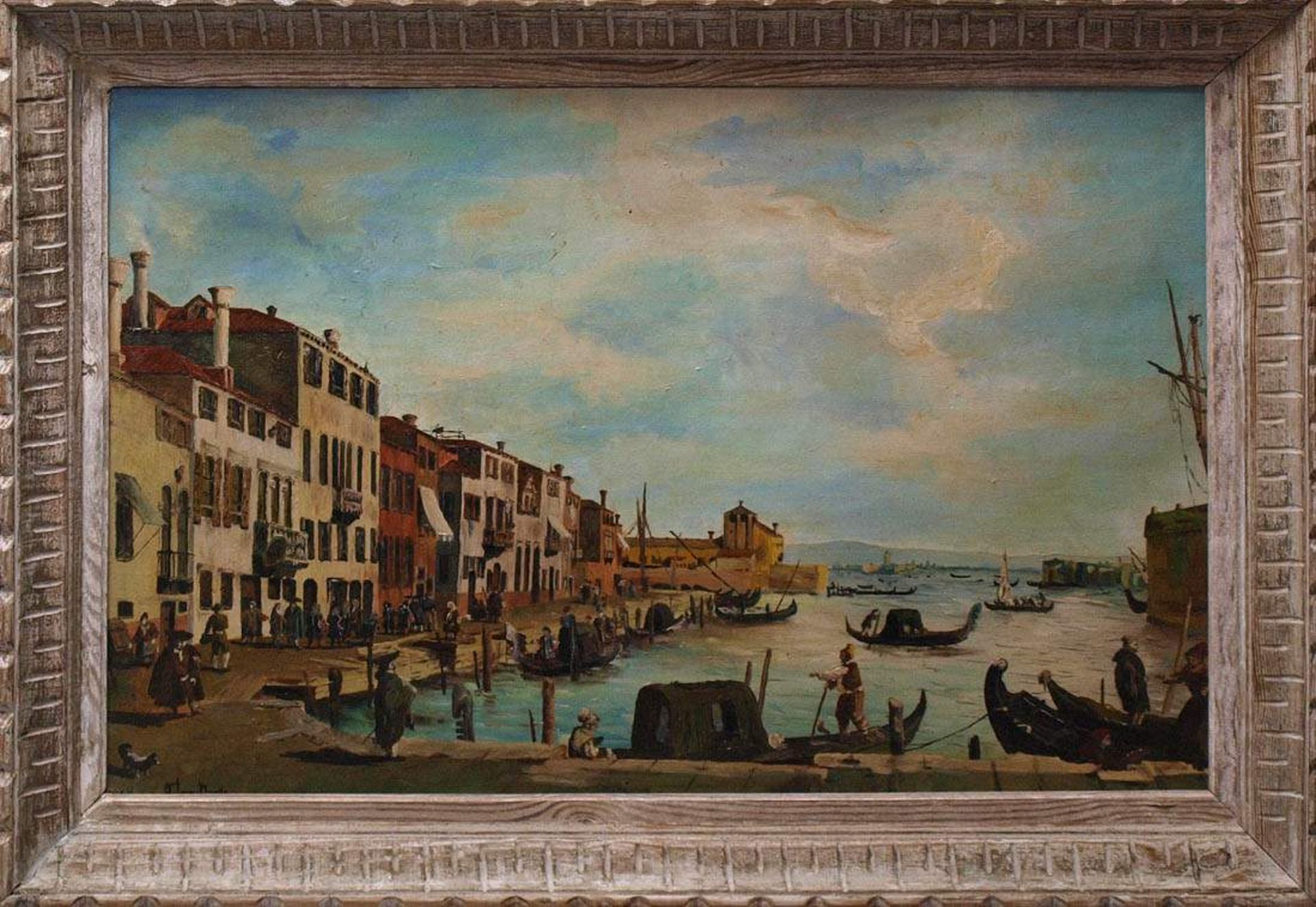 Unbekannter KünstlerHafenszene in Venedig mit zahlreichen Gondeln und reicher Figurenstaffage in der