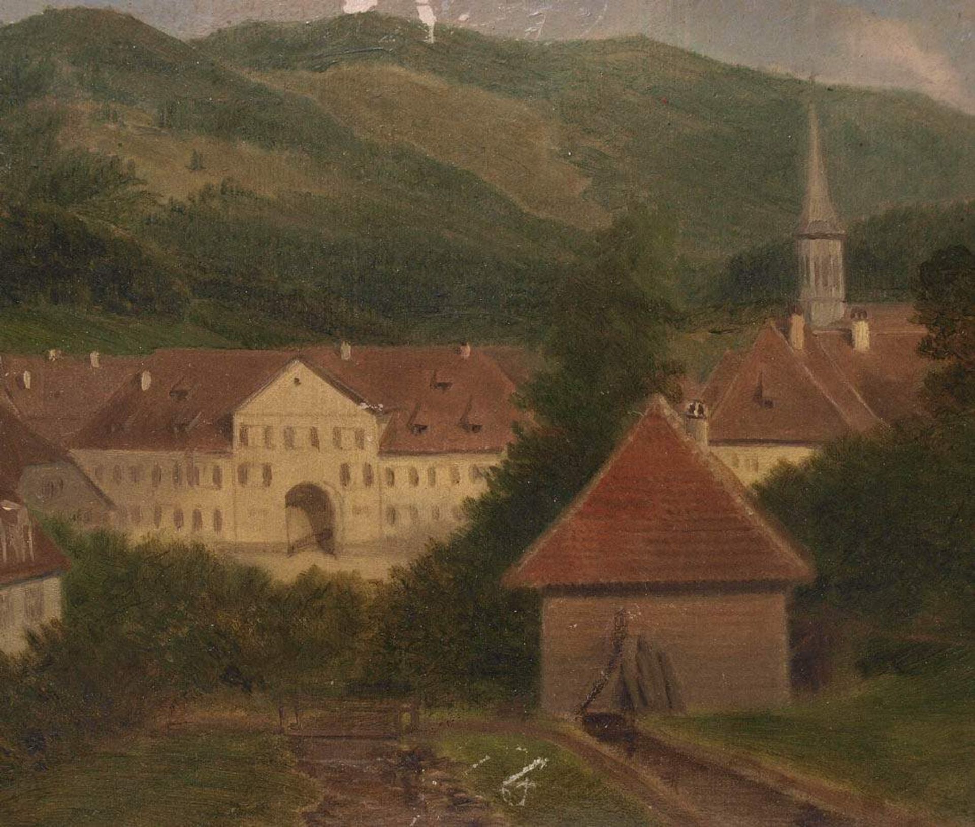 Unbekannter KünstlerAnsicht des Klosters in Günterstal. Öl/Kt., ger. Bildgröße 26x18,5cm. Außenmaß - Bild 2 aus 3
