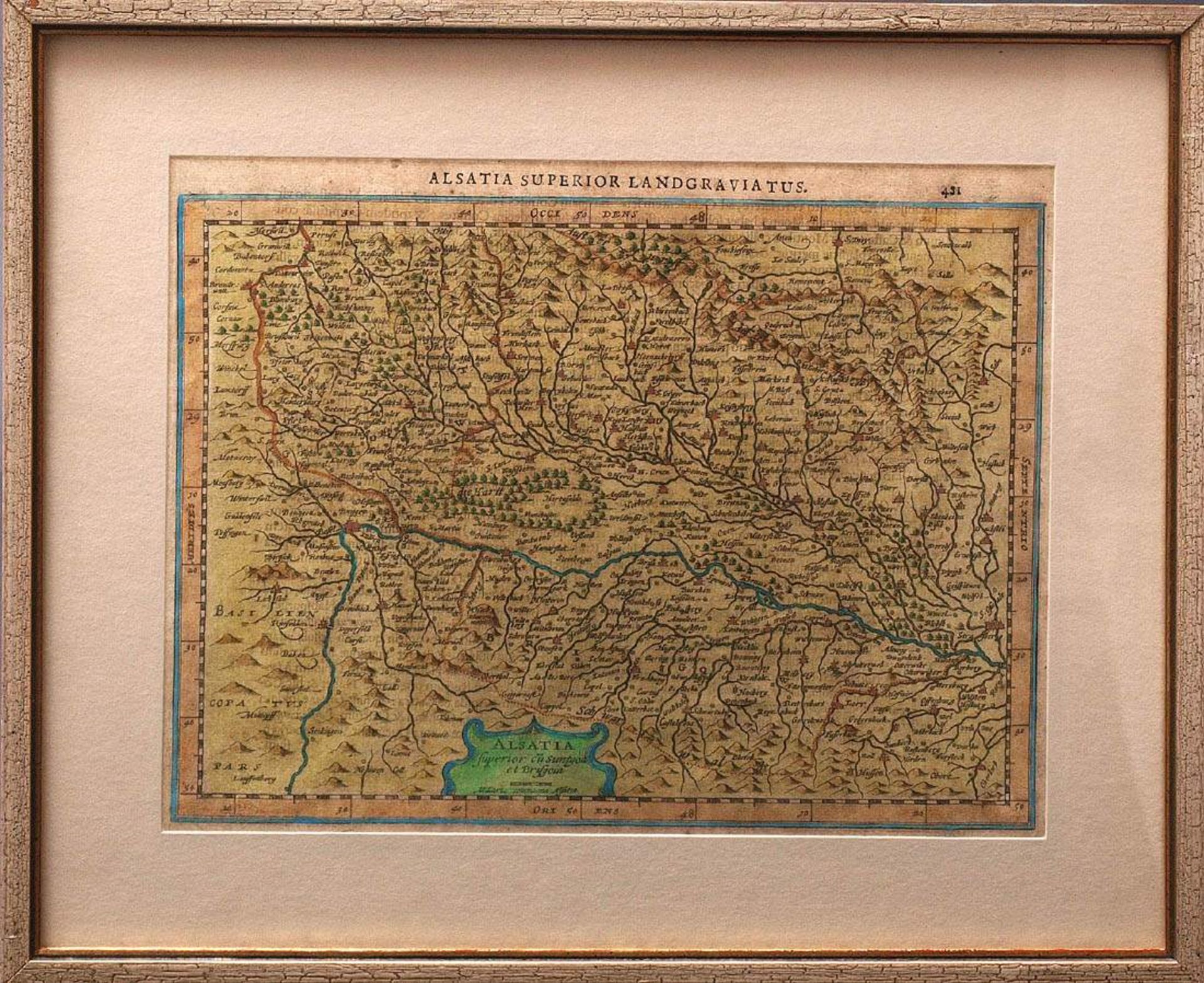 Hondius, Jodocis I, 16./17.Jhdt.Landkarte des Elsass und des Sundgaus. Altkoloriert, offen ger.