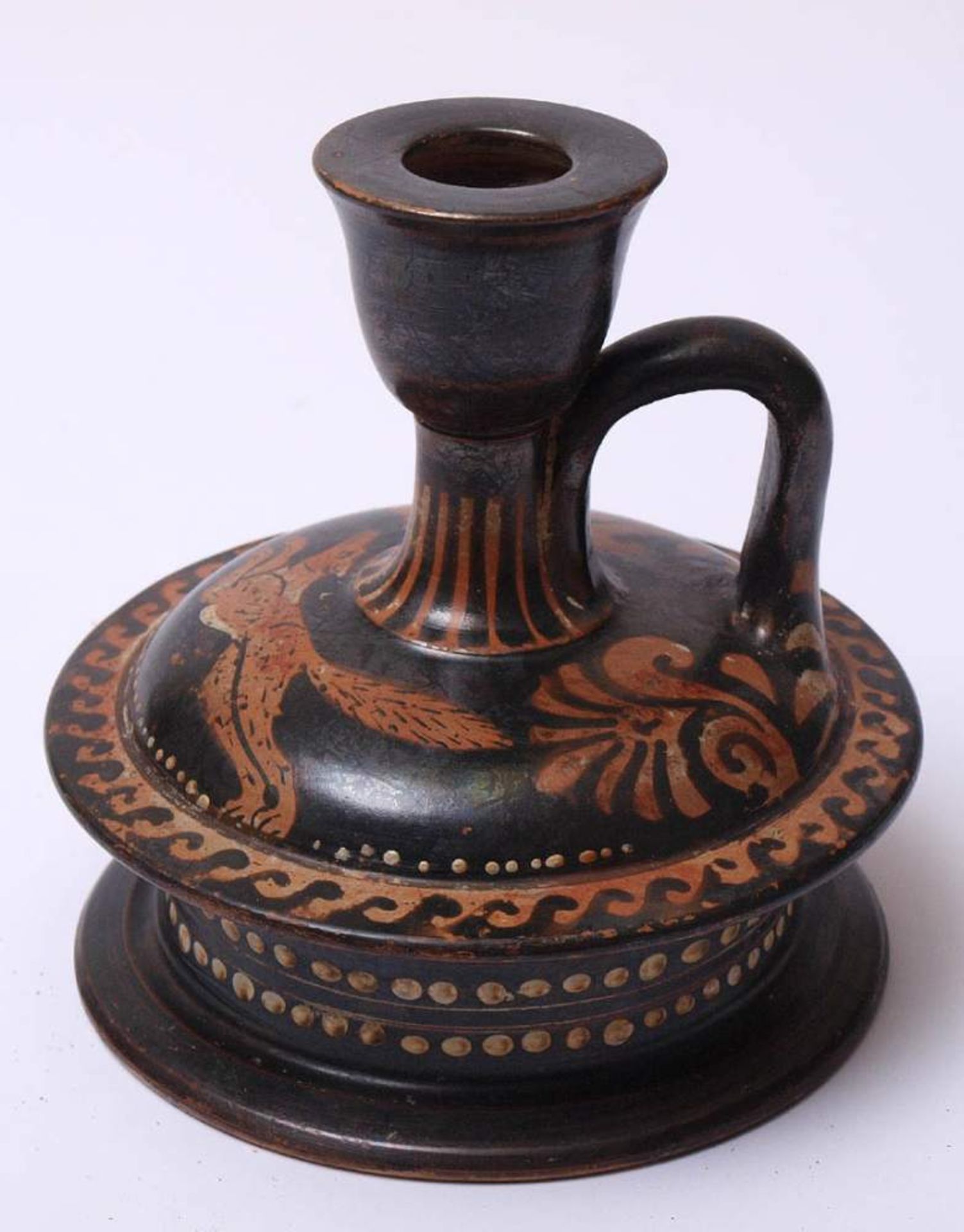 Apulische Epichysis, wohl 4.Jhdt. v.Chr.Schwarzgrundige Vase im Gnathia-Stil. Auf gewölbter - Bild 4 aus 10