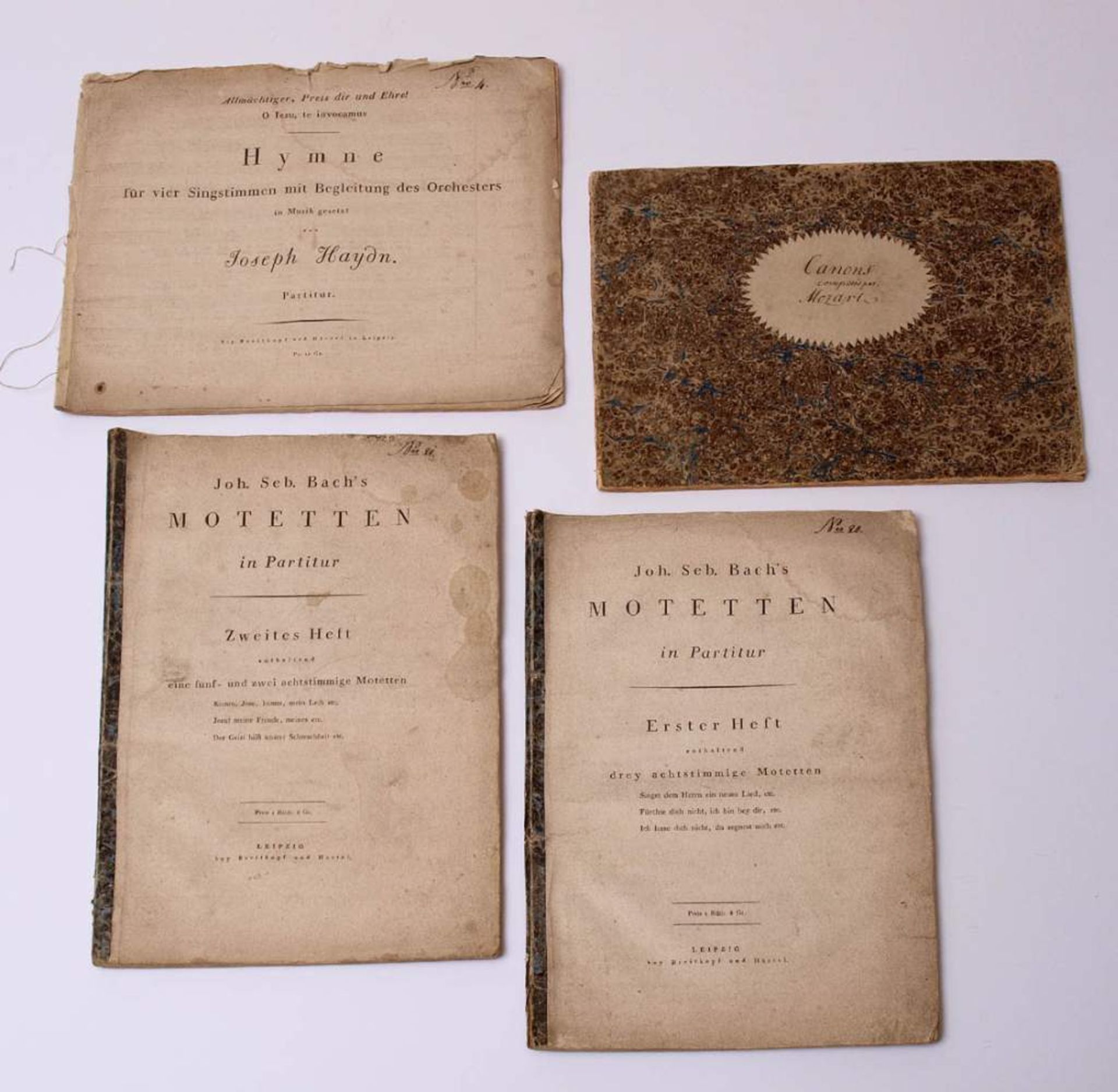 Vier Bände Noten, 19.Jhdt.Joseph Haydn: Hymne "Allmächtiger, Dir Preis und Ehre", Breitkopf und