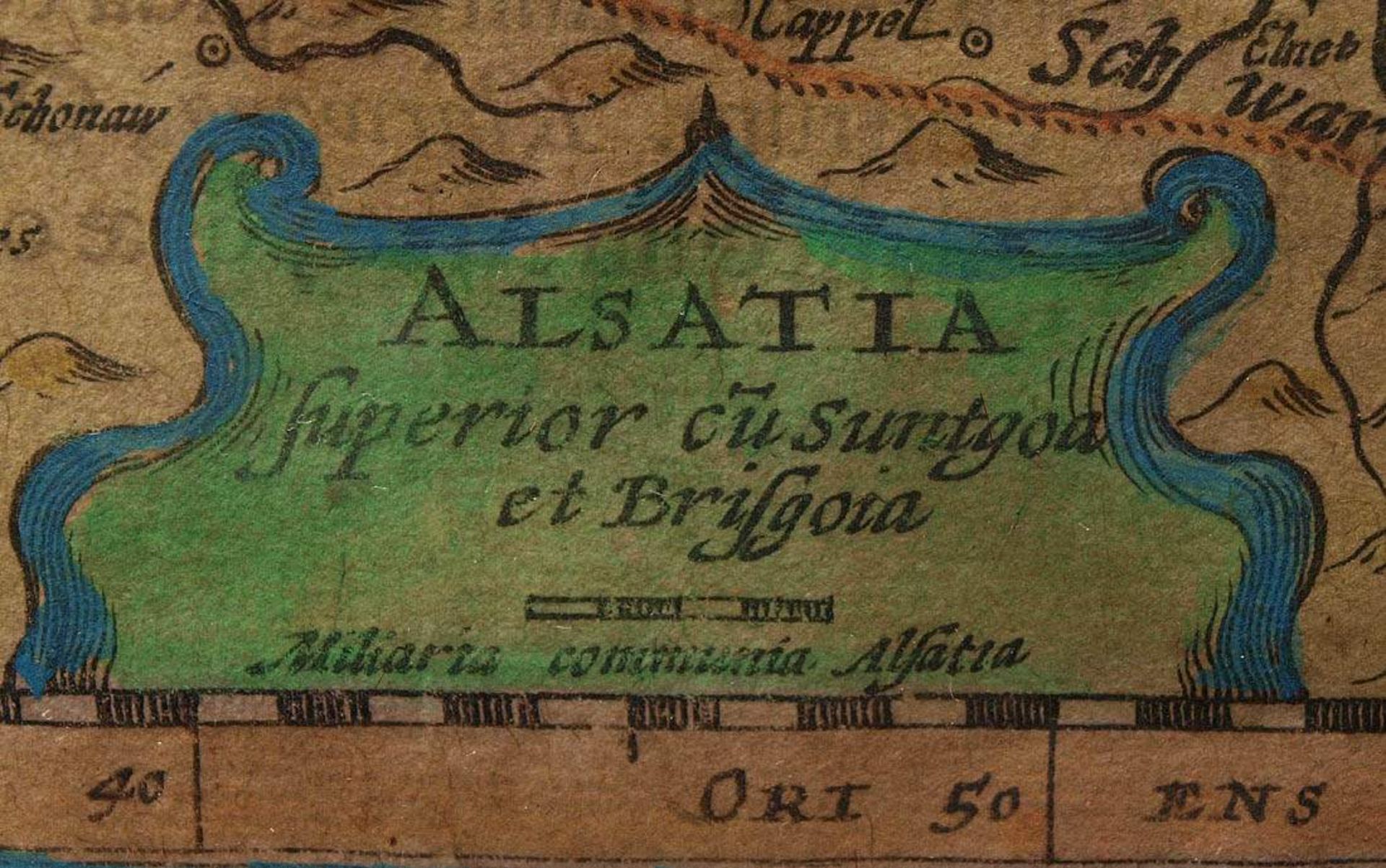 Hondius, Jodocis I, 16./17.Jhdt.Landkarte des Elsass und des Sundgaus. Altkoloriert, offen ger. - Bild 7 aus 8