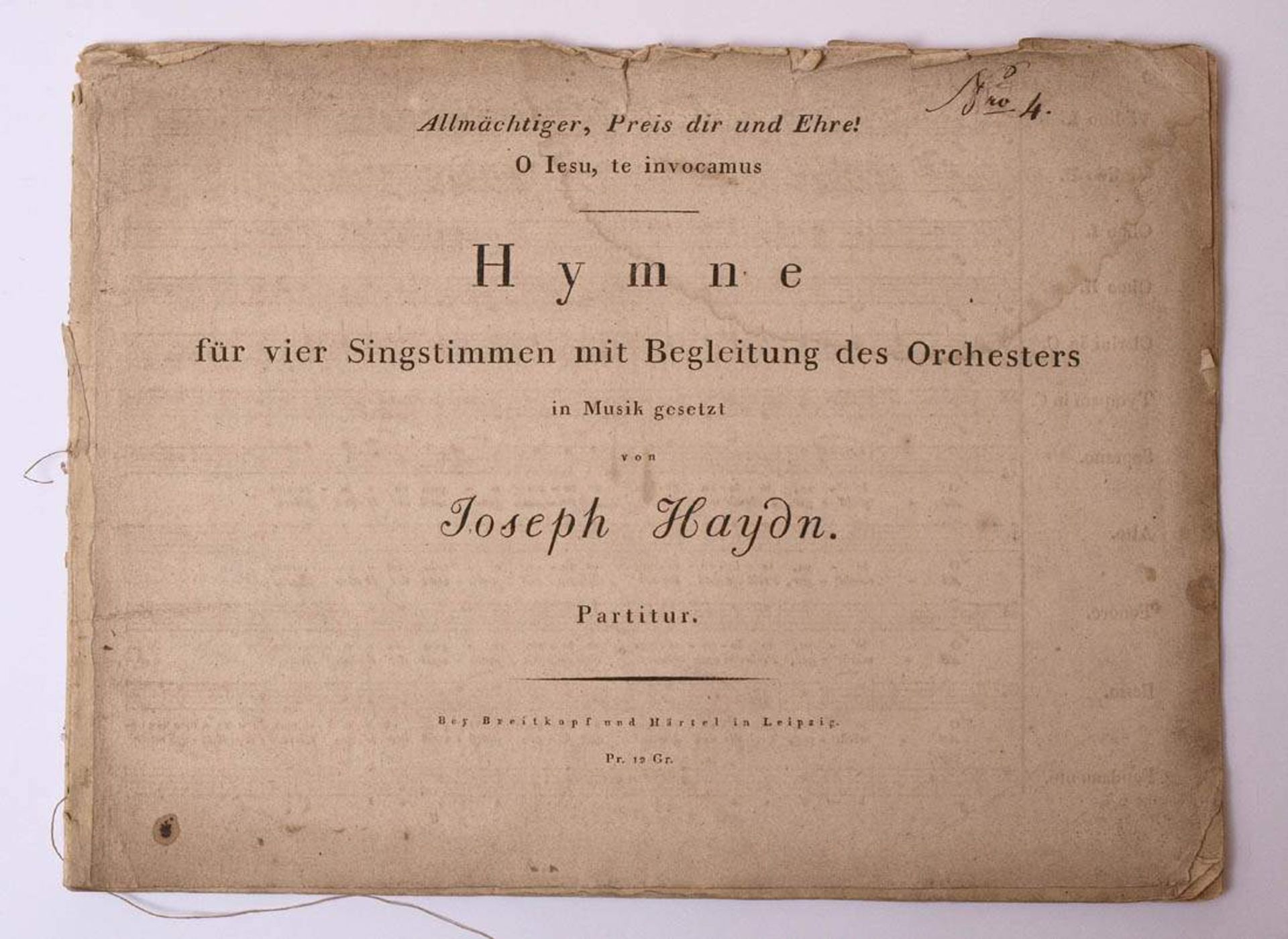 Vier Bände Noten, 19.Jhdt.Joseph Haydn: Hymne "Allmächtiger, Dir Preis und Ehre", Breitkopf und - Bild 9 aus 10
