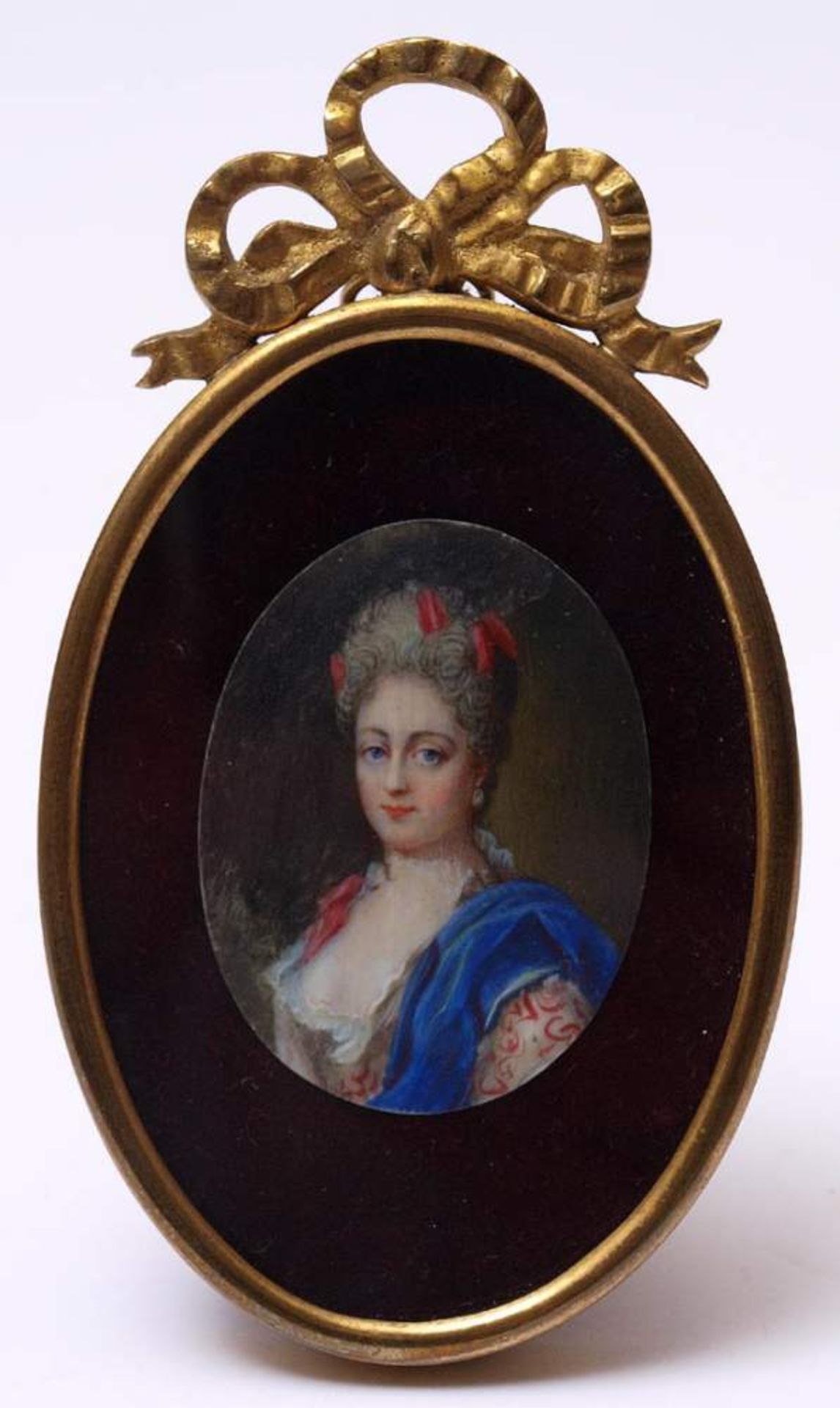 Miniaturportrait, 18./19.Jhdt.Sybilla Augusta von Baden im vornehmen Hofkleid mit blauem Umhang, den